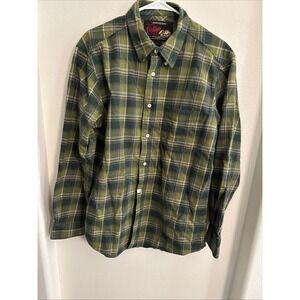 VINTAGE Old Navy Western Button Down Flannel Mens Large Soft Green  Plaid